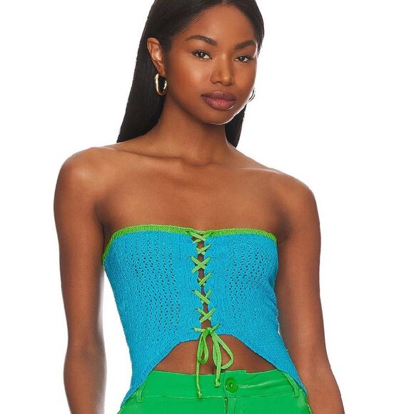 Superdown Blue and Green Knit Tube Top - Size Medium - BRAND NEW - Picture 1 of 7